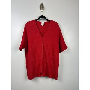 Carolina Colours Plus Cardigan 14/16 Red Textured Button Up Short Sleeve Top